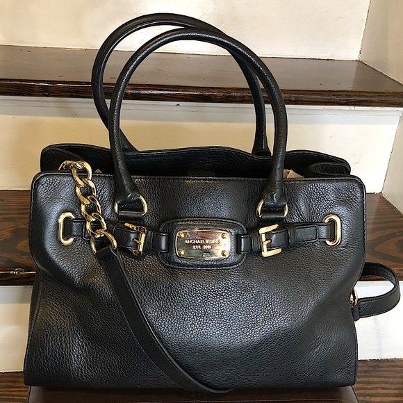 MICHAEL KORS Tumbled Black Leather Crossbody Satchel Gold Hardware - Picture 14 of 14